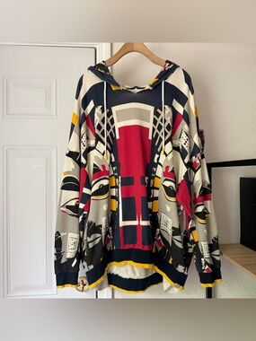 AGTAWH multicolor abstract print cotton terry knit oversized hoodie sweater